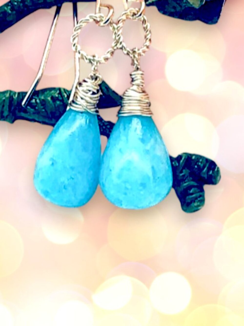 Light Blue Agate Earrings in Sterling Silver
